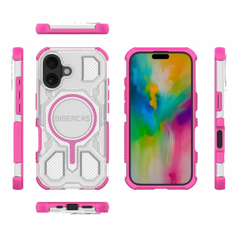 For iPhone 16 BIBERCAS Transparent Color Series MagSafe Air Bag Shockproof Phone Case