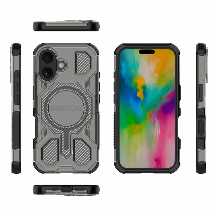 For iPhone 16 BIBERCAS Transparent Color Series MagSafe Air Bag Shockproof Phone Case