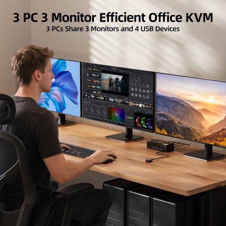 KCEVE KC-KVM303 USB 3.0 Dual Monitor 8K 60Hz KVM Switch, Plug Type:AU Plug