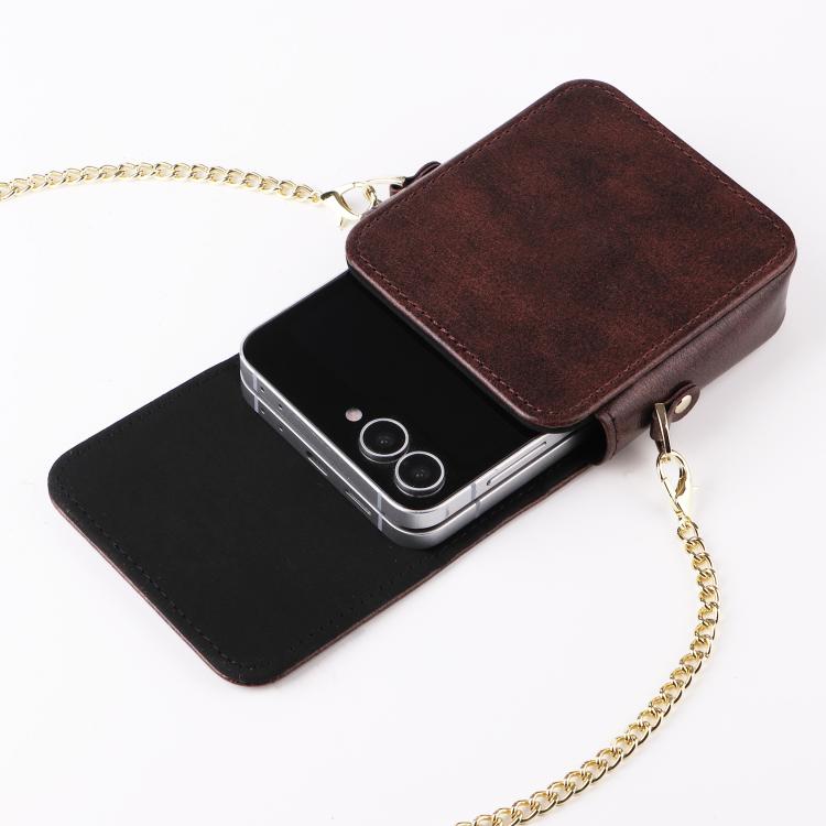 For Samsung Galaxy Z Flip7 / 6 / 5 / 4 Mini Long Shoulder Chain Crossbody Folding Magnetic Leather Phone Bag
