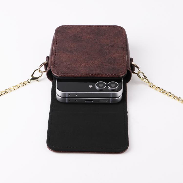 For Samsung Galaxy Z Flip7 / 6 / 5 / 4 Mini Long Shoulder Chain Crossbody Folding Magnetic Leather Phone Bag