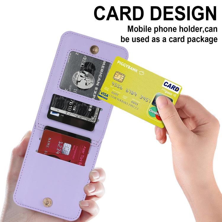 For Samsung Galaxy Z Flip7 5G Zipper Wallet Card Slot Leather Phone Case with Crossbody Strap