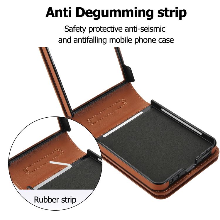 For Samsung Galaxy Z Flip7 5G Zipper Wallet Card Slot Leather Phone Case with Crossbody Strap