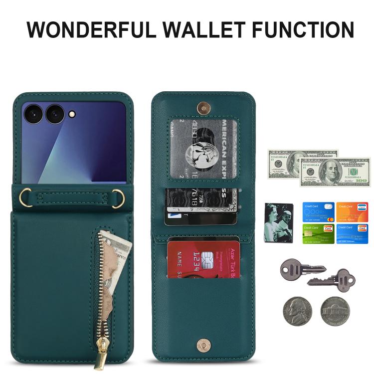 For Samsung Galaxy Z Flip7 5G Zipper Wallet Card Slot Leather Phone Case with Crossbody Strap