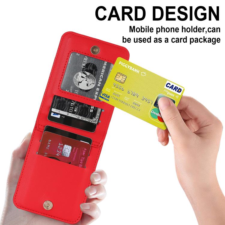 For Samsung Galaxy Z Flip7 5G Zipper Wallet Card Slot Leather Phone Case with Crossbody Strap