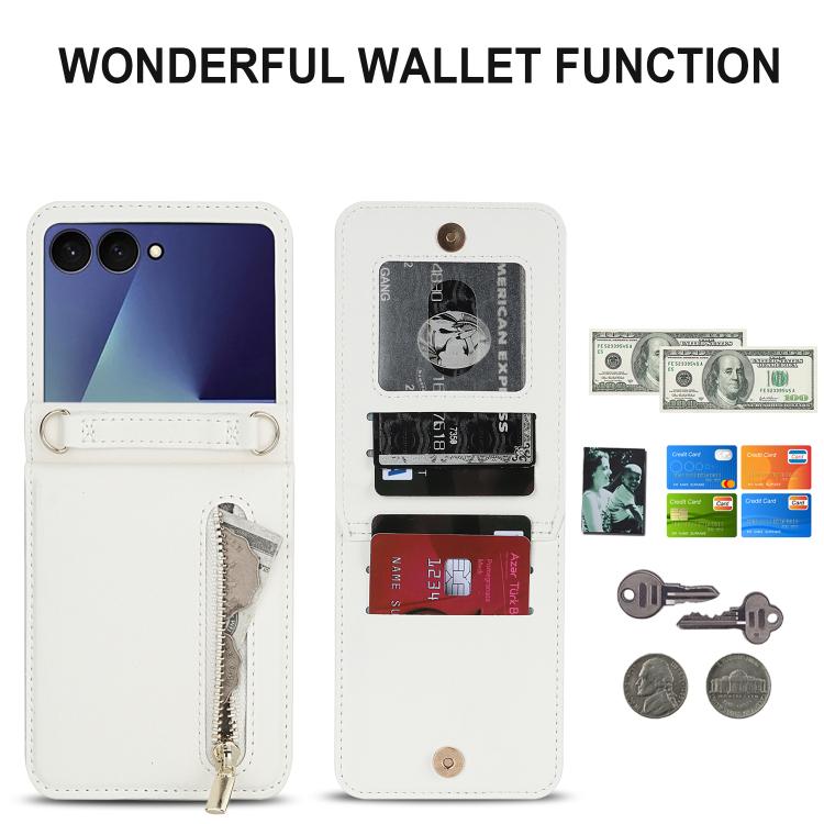 For Samsung Galaxy Z Flip7 5G Zipper Wallet Card Slot Leather Phone Case with Crossbody Strap