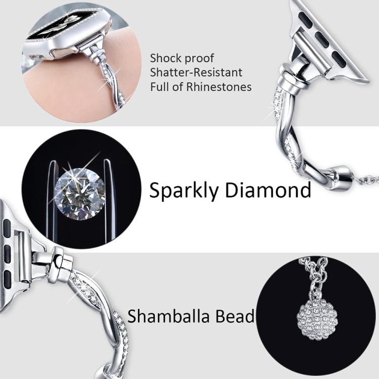 For Apple Watch 38 / 40 / 41 / S10 42mm xDfind Twist Bracelet Diamond Metal Watch Band