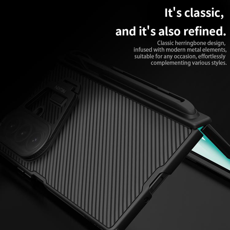 For Samsung Galaxy Z Fold7 5G NILLKIN Black Mirror Prop CD Texture Transparent Mirror Cover Phone Case with Stylus - Black