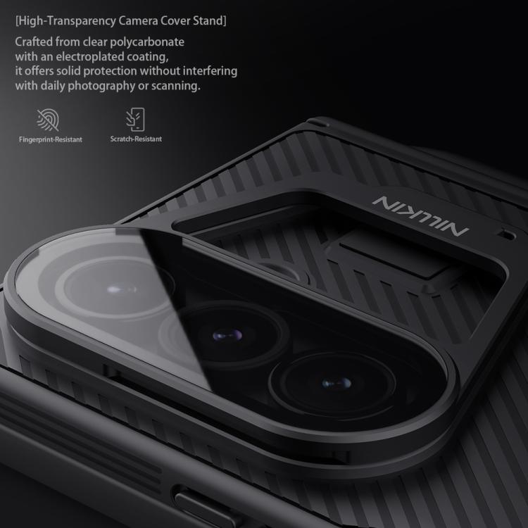 For Samsung Galaxy Z Fold7 5G NILLKIN Black Mirror Prop CD Texture Transparent Mirror Cover Phone Case with Stylus - Black