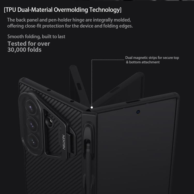 For Samsung Galaxy Z Fold7 5G NILLKIN Black Mirror Prop CD Texture Transparent Mirror Cover Phone Case with Stylus - Black