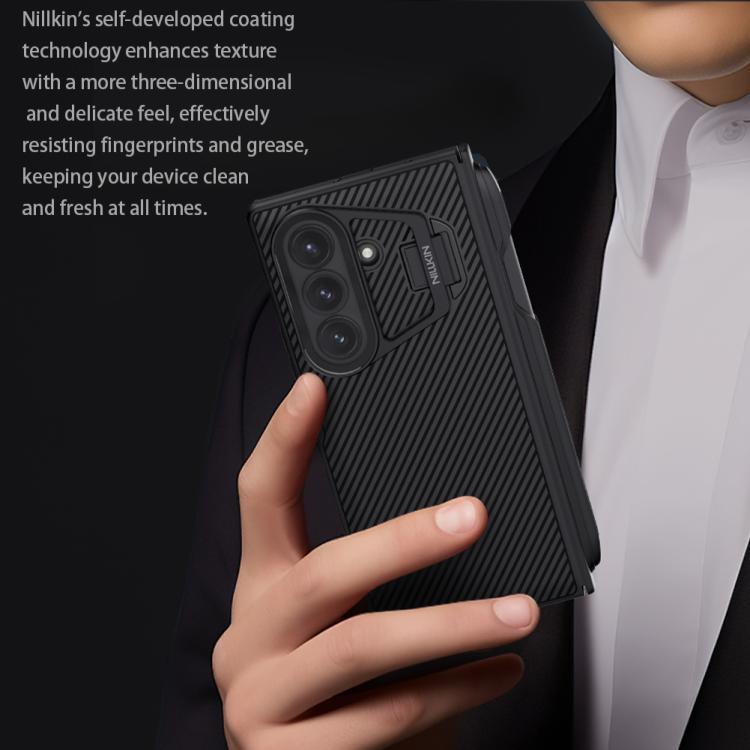For Samsung Galaxy Z Fold7 5G NILLKIN Black Mirror Prop CD Texture Transparent Mirror Cover Phone Case with Stylus - Black
