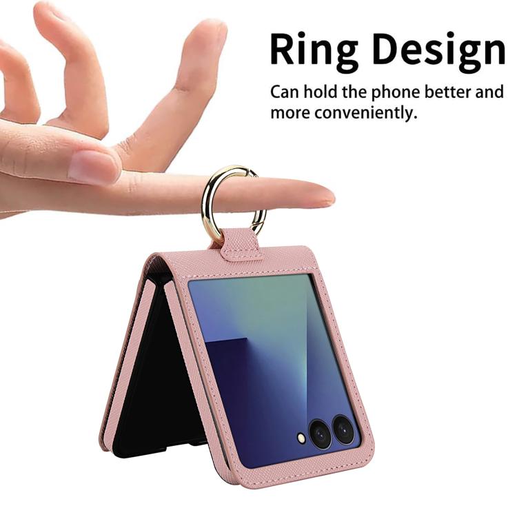 For Samsung Galaxy Z Flip7 5G Cross Texture Ring Design Card Slot Leather Phone Case