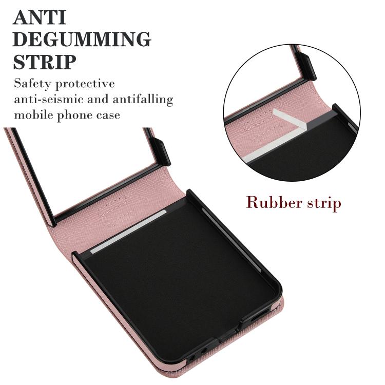For Samsung Galaxy Z Flip7 5G Cross Texture Ring Design Card Slot Leather Phone Case