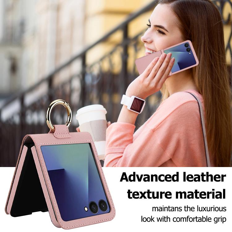 For Samsung Galaxy Z Flip7 5G Cross Texture Ring Design Card Slot Leather Phone Case
