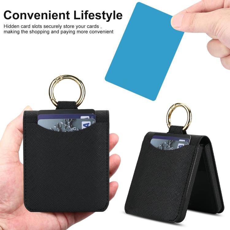For Samsung Galaxy Z Flip7 5G Cross Texture Ring Design Card Slot Leather Phone Case