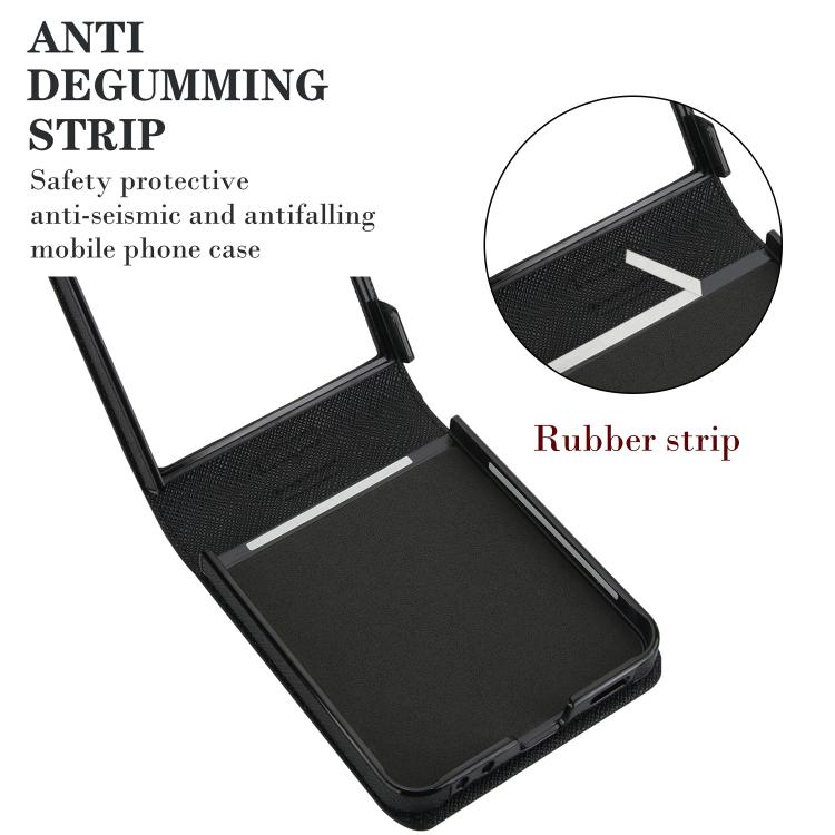 For Samsung Galaxy Z Flip7 5G Cross Texture Ring Design Card Slot Leather Phone Case