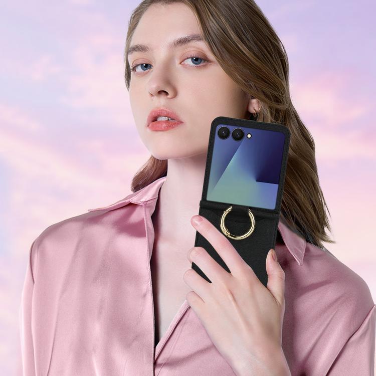 For Samsung Galaxy Z Flip7 5G Cross Texture Ring Design Card Slot Leather Phone Case