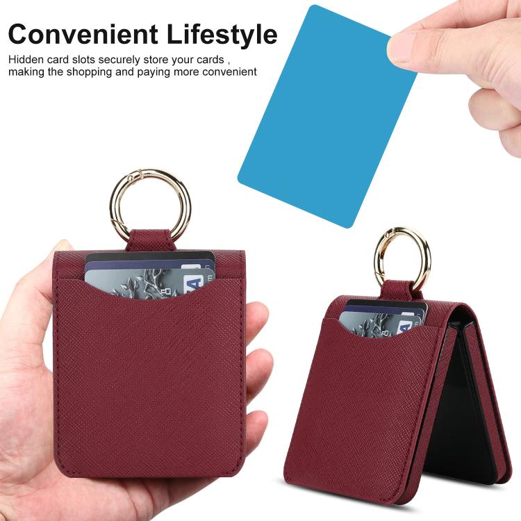For Samsung Galaxy Z Flip7 5G Cross Texture Ring Design Card Slot Leather Phone Case