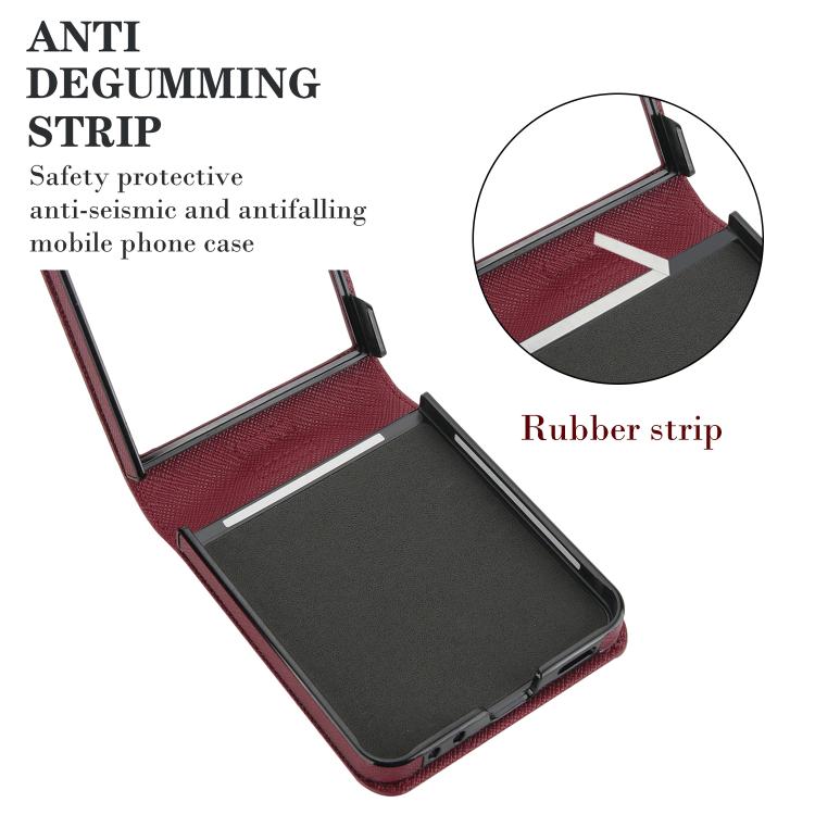 For Samsung Galaxy Z Flip7 5G Cross Texture Ring Design Card Slot Leather Phone Case