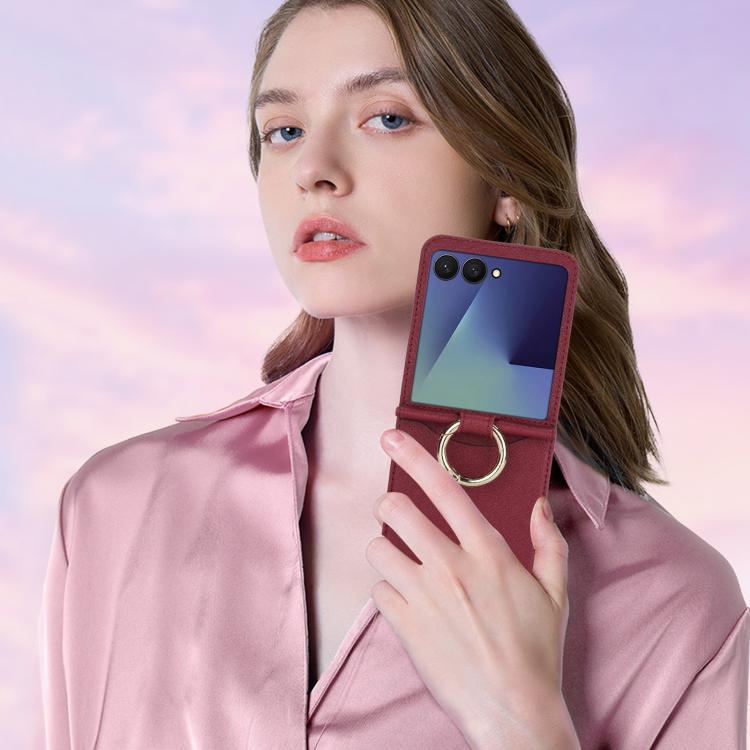For Samsung Galaxy Z Flip7 5G Cross Texture Ring Design Card Slot Leather Phone Case