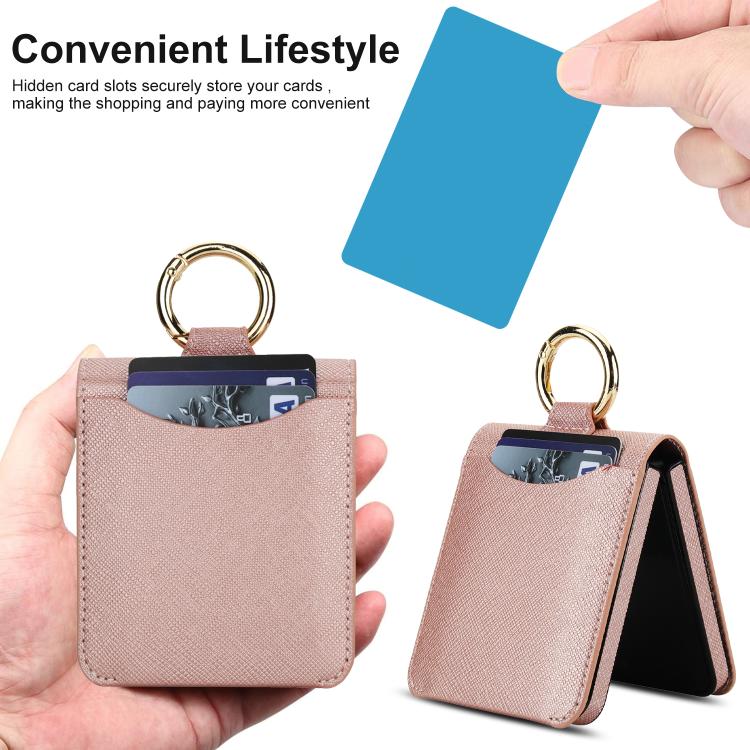 For Samsung Galaxy Z Flip7 5G Cross Texture Ring Design Card Slot Leather Phone Case