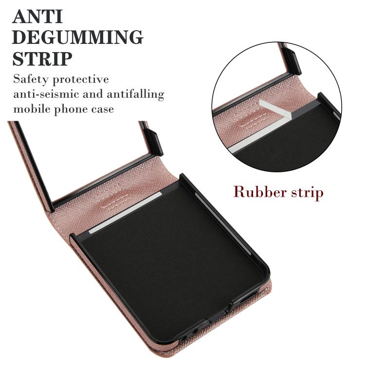 For Samsung Galaxy Z Flip7 5G Cross Texture Ring Design Card Slot Leather Phone Case