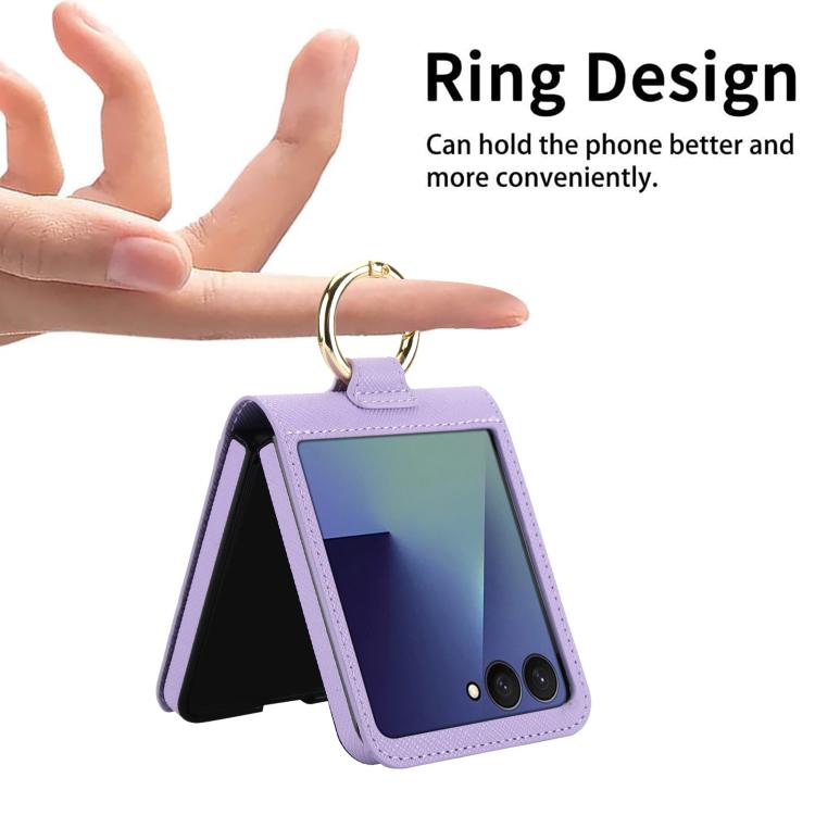 For Samsung Galaxy Z Flip7 5G Cross Texture Ring Design Card Slot Leather Phone Case