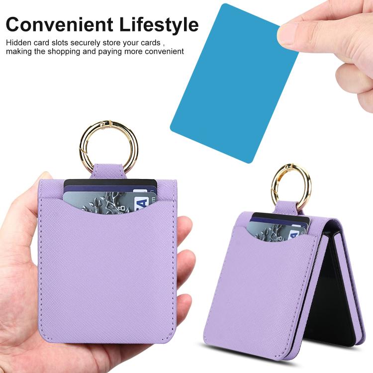 For Samsung Galaxy Z Flip7 5G Cross Texture Ring Design Card Slot Leather Phone Case
