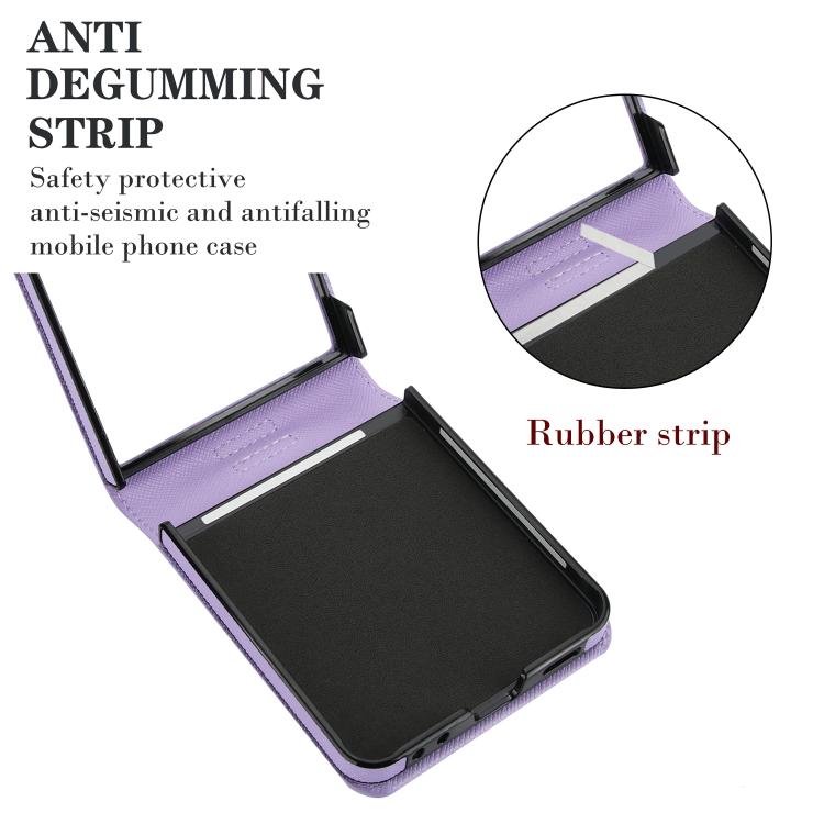 For Samsung Galaxy Z Flip7 5G Cross Texture Ring Design Card Slot Leather Phone Case