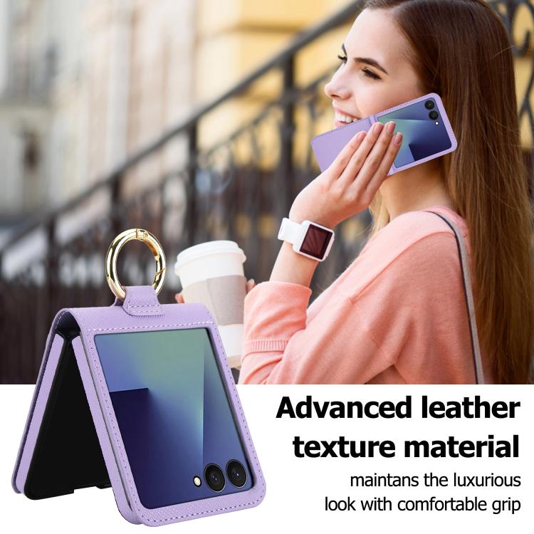 For Samsung Galaxy Z Flip7 5G Cross Texture Ring Design Card Slot Leather Phone Case