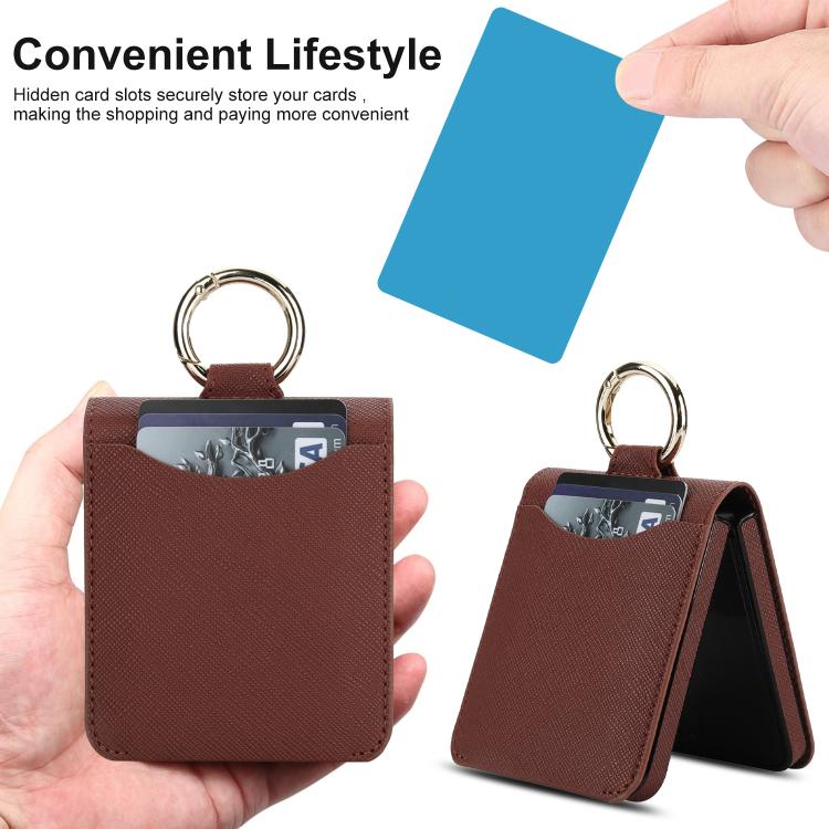For Samsung Galaxy Z Flip7 5G Cross Texture Ring Design Card Slot Leather Phone Case