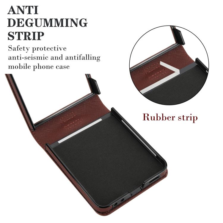 For Samsung Galaxy Z Flip7 5G Cross Texture Ring Design Card Slot Leather Phone Case