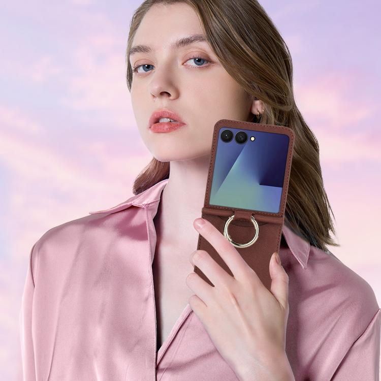 For Samsung Galaxy Z Flip7 5G Cross Texture Ring Design Card Slot Leather Phone Case
