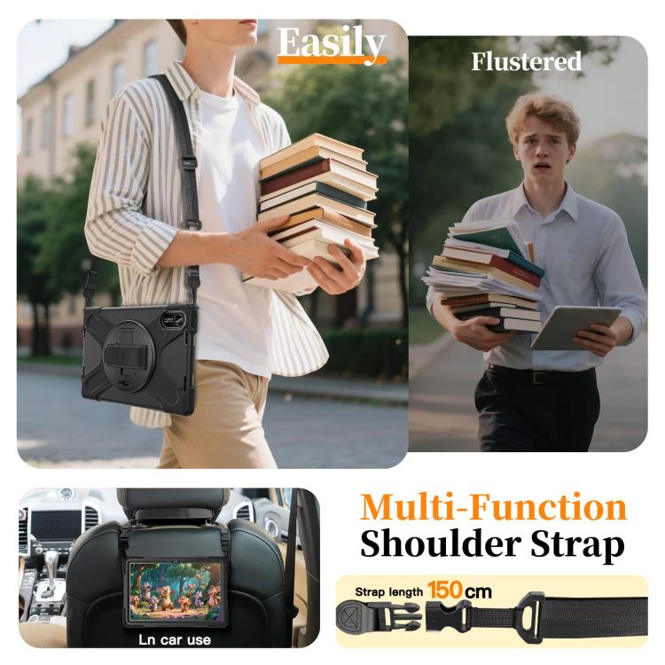 For Xiaomi Redmi Pad 2 11 2025 Rotatable Holder Silicone Hybrid PC Tablet Case with Shoulder Strap
