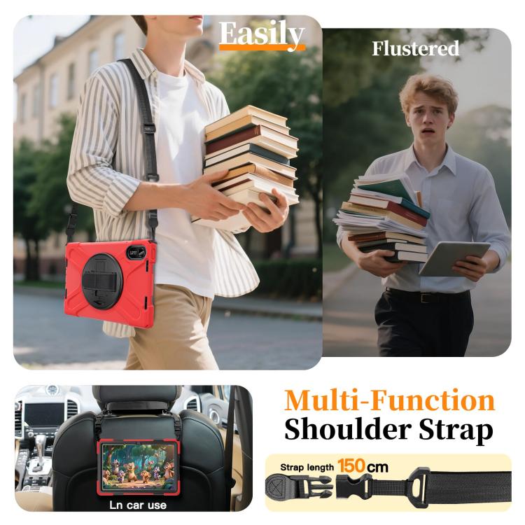 For Xiaomi Redmi Pad 2 11 2025 Rotatable Holder Silicone Hybrid PC Tablet Case with Shoulder Strap