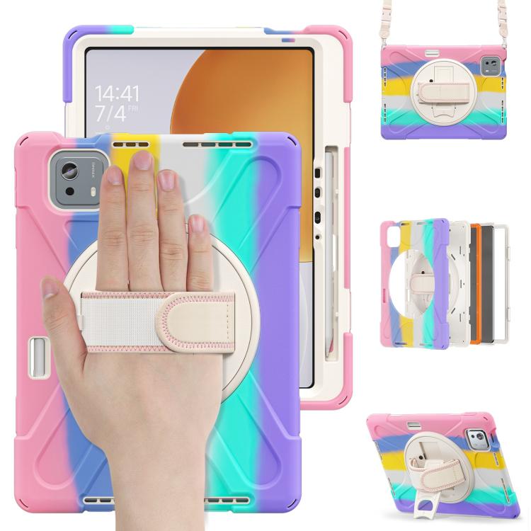 For Xiaomi Pad 7S Pro / 6S Pro Rotatable Holder Silicone Hybrid PC Tablet Case with Shoulder Strap