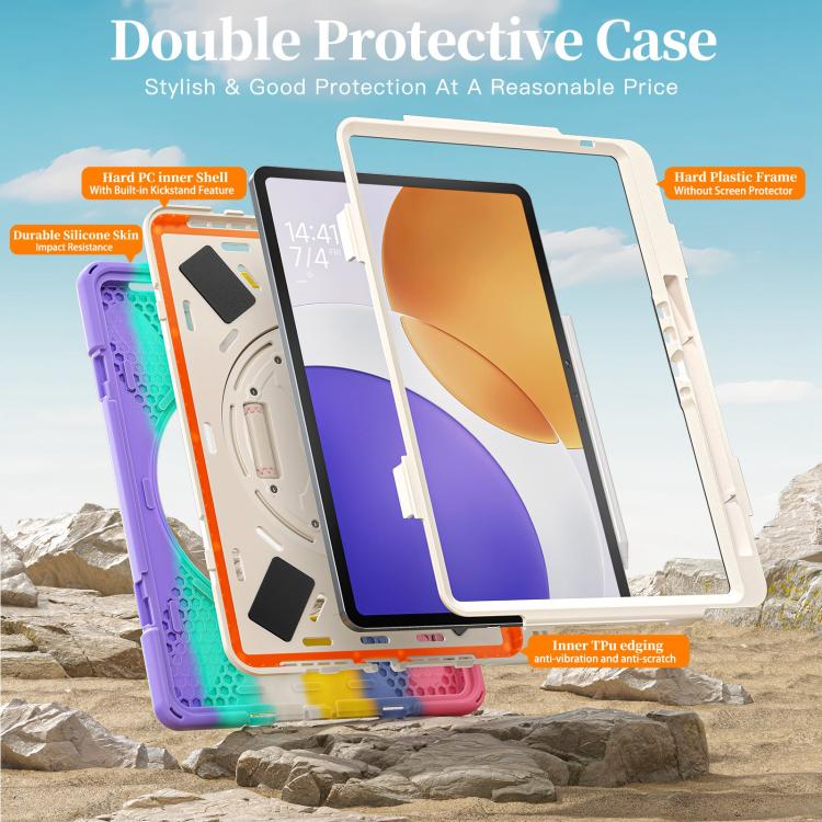 For Xiaomi Pad 7S Pro / 6S Pro Rotatable Holder Silicone Hybrid PC Tablet Case with Shoulder Strap