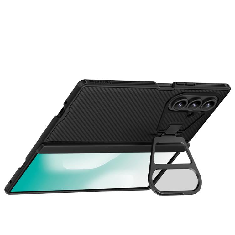For Samsung Galaxy Z Fold7 5G NILLKIN CamShield Prop Texture Transparent Mirror Cover MagSafe Magnetic PC Phone Case - Black