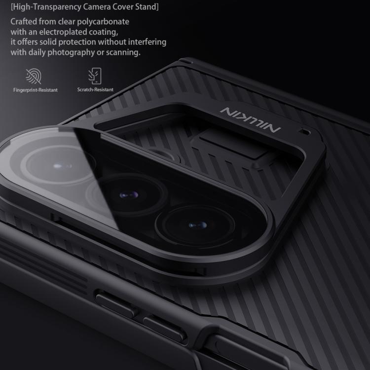 For Samsung Galaxy Z Fold7 5G NILLKIN CamShield Prop Texture Transparent Mirror Cover MagSafe Magnetic PC Phone Case - Black