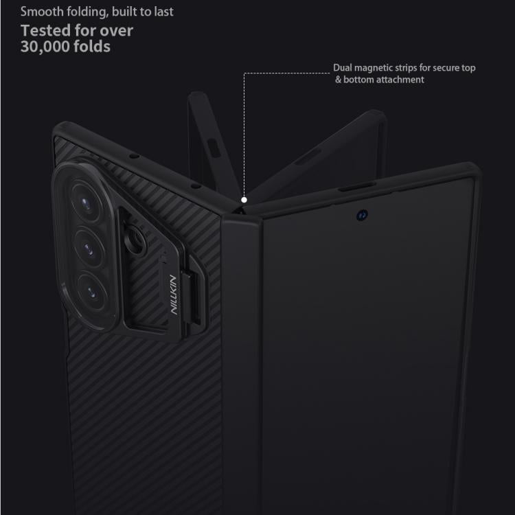 For Samsung Galaxy Z Fold7 5G NILLKIN CamShield Prop Texture Transparent Mirror Cover MagSafe Magnetic PC Phone Case - Black