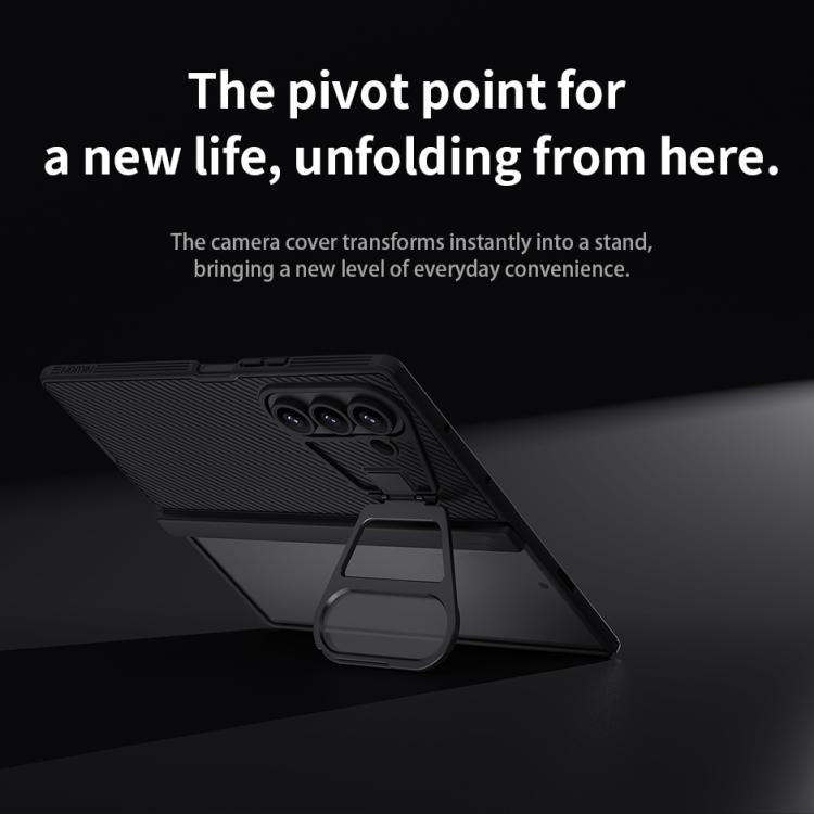 For Samsung Galaxy Z Fold7 5G NILLKIN CamShield Prop Texture Transparent Mirror Cover MagSafe Magnetic PC Phone Case - Black