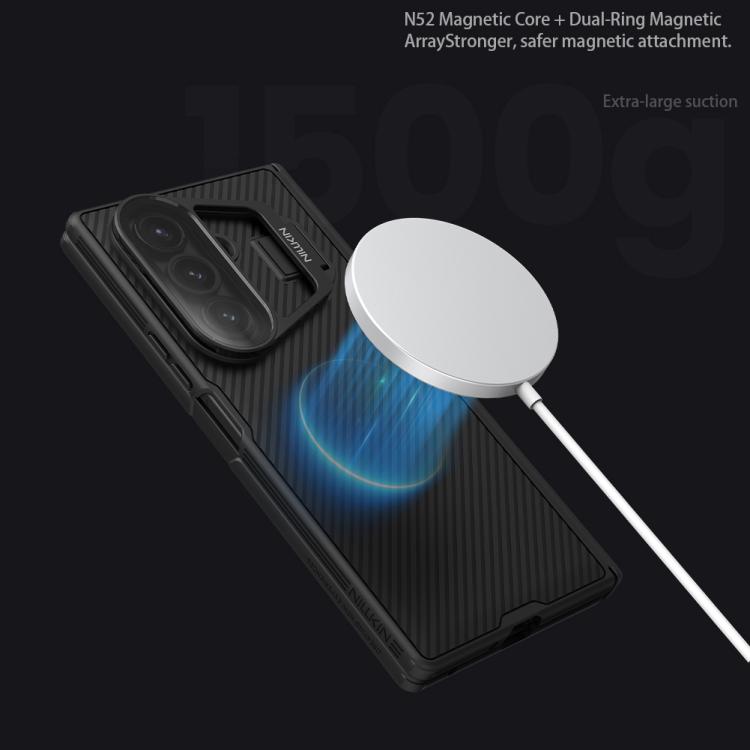 For Samsung Galaxy Z Fold7 5G NILLKIN CamShield Prop Texture Transparent Mirror Cover MagSafe Magnetic PC Phone Case - Black
