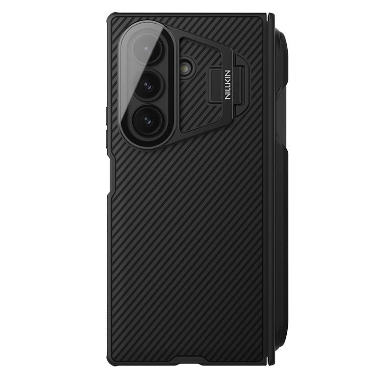 For Samsung Galaxy Z Fold7 5G NILLKIN CamShield Prop Texture Transparent Mirror Cover MagSafe Magnetic PC Phone Case with Stylus - Black