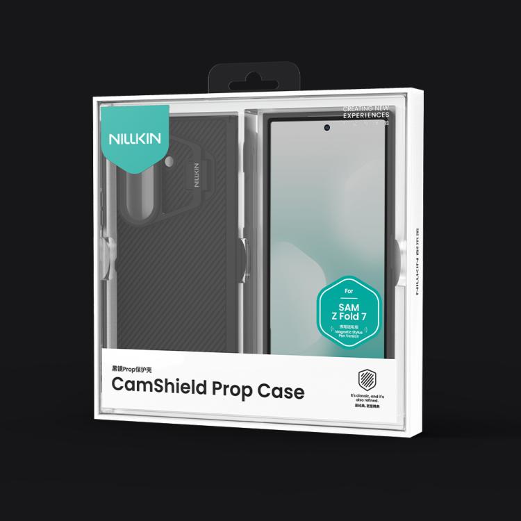 For Samsung Galaxy Z Fold7 5G NILLKIN CamShield Prop Texture Transparent Mirror Cover MagSafe Magnetic PC Phone Case with Stylus - Black