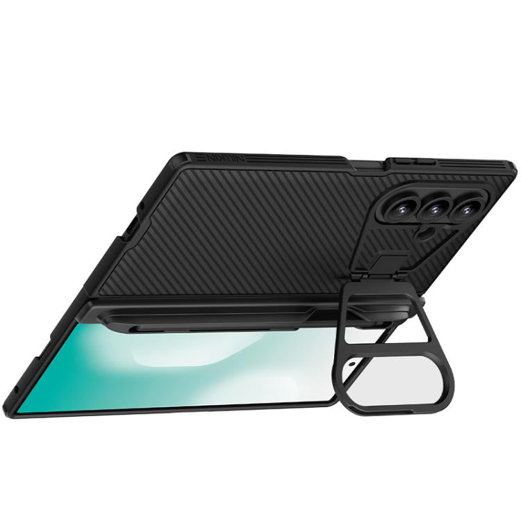 For Samsung Galaxy Z Fold7 5G NILLKIN CamShield Prop Texture Transparent Mirror Cover MagSafe Magnetic PC Phone Case with Stylus - Black