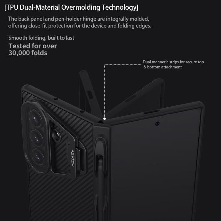 For Samsung Galaxy Z Fold7 5G NILLKIN CamShield Prop Texture Transparent Mirror Cover MagSafe Magnetic PC Phone Case with Stylus - Black