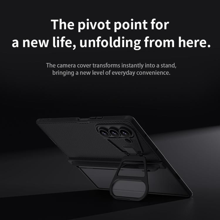 For Samsung Galaxy Z Fold7 5G NILLKIN CamShield Prop Texture Transparent Mirror Cover MagSafe Magnetic PC Phone Case with Stylus - Black