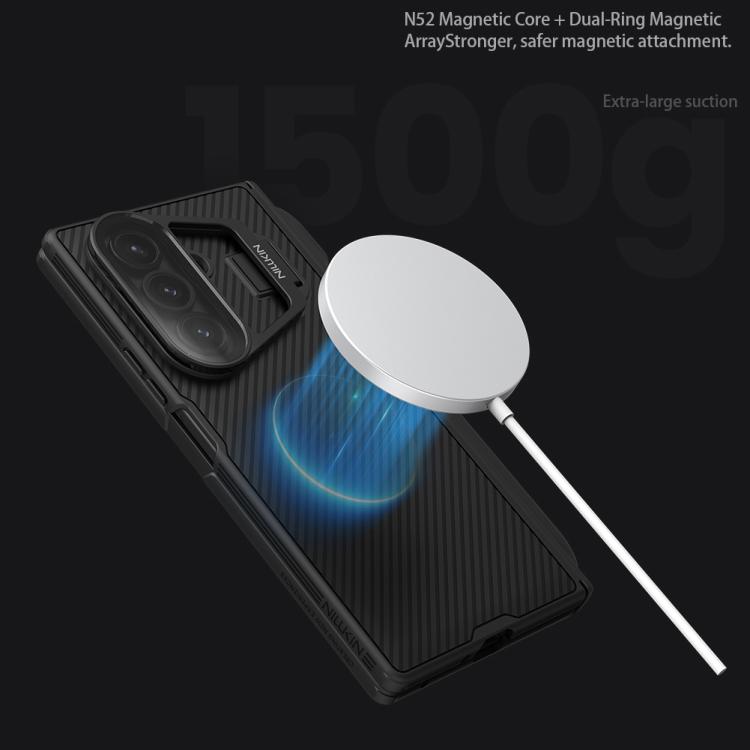 For Samsung Galaxy Z Fold7 5G NILLKIN CamShield Prop Texture Transparent Mirror Cover MagSafe Magnetic PC Phone Case with Stylus - Black