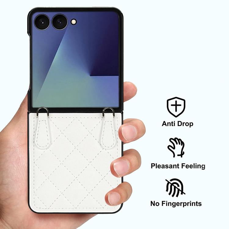 For Samsung Galaxy Z Flip7 5G Rhombic Leather Phone Case with Scarf / Bracelet