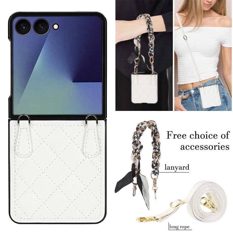 For Samsung Galaxy Z Flip7 5G Rhombic Leather Phone Case with Scarf / Bracelet